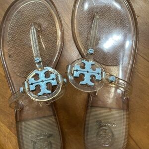 Tory Burch Transparent Sandals with Gold Accents